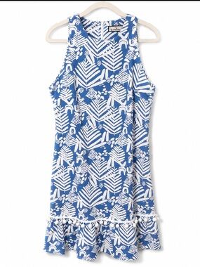CK BRADLEY Blue & White Pom Pom Sleeveless Dress sz Medium